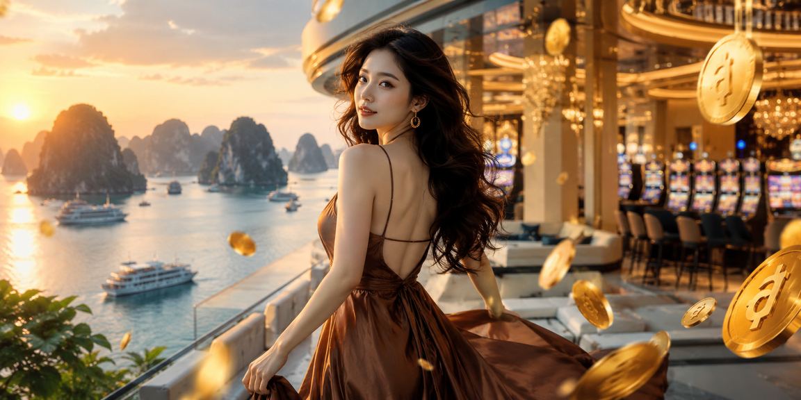 Cảnh vịnh Hạ Long với người dùng thư giãn xem thể thao và cà phê Việt Nam