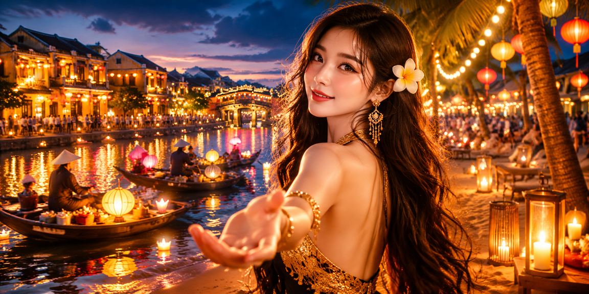 Đèn lồng Hội An lung linh bên cạnh cảnh casino và cá cược trực tuyến về đêm
