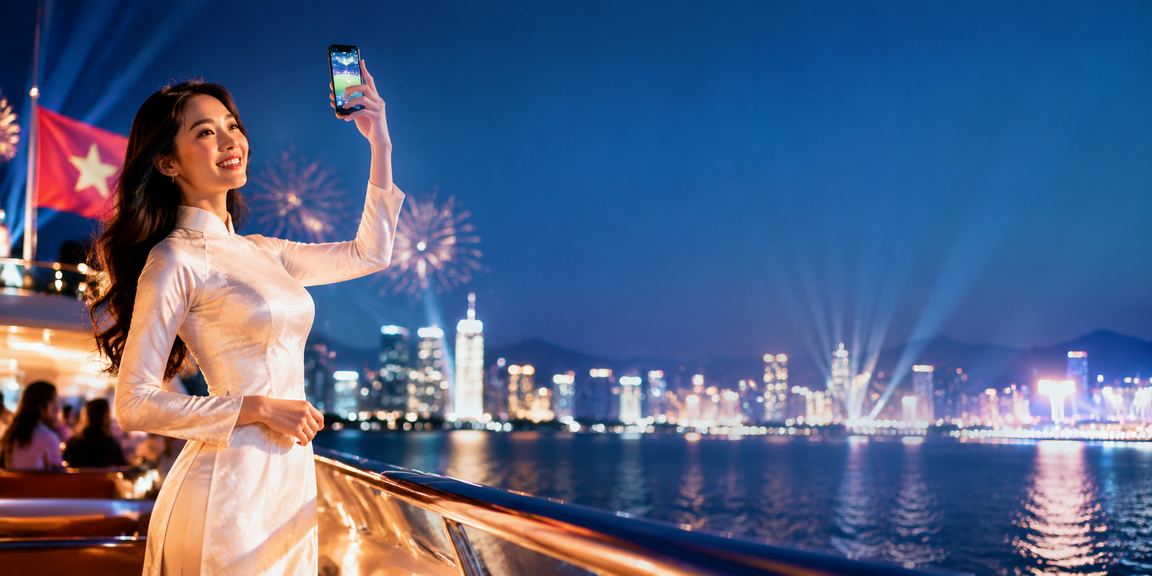 Người dùng Nha Trang mặc áo dài thực hiện giao dịch casino trên điện thoại di động